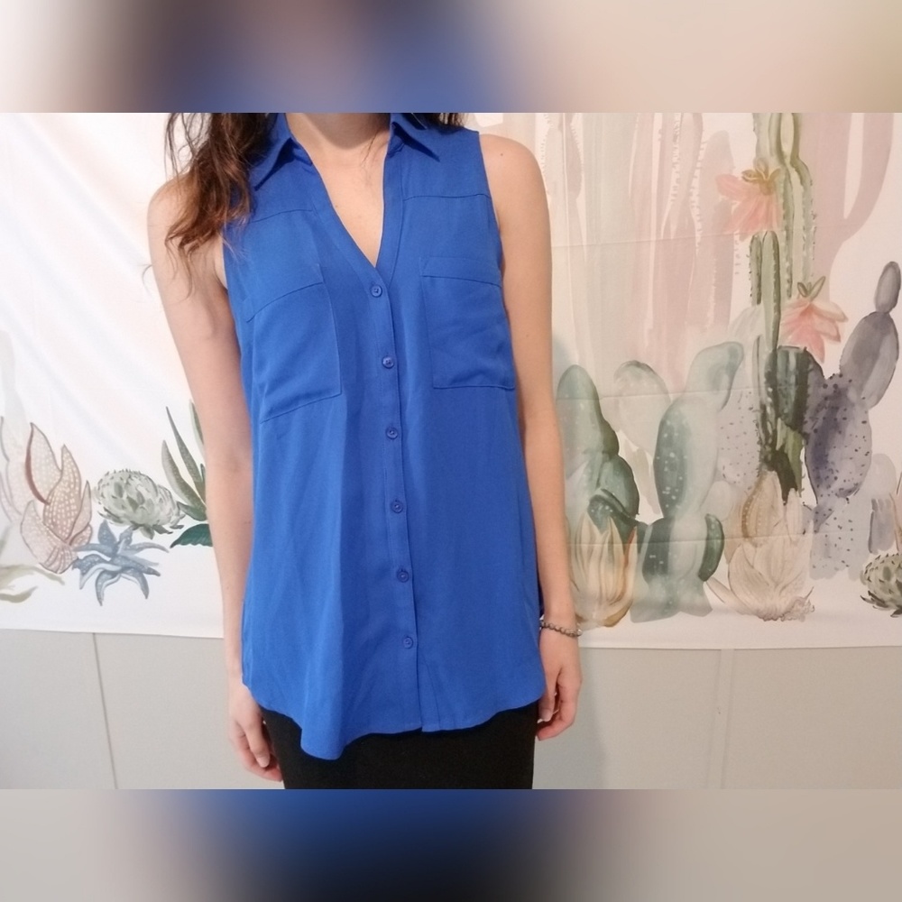Express - Blue Collared Blouse Tank